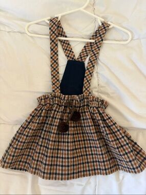 Zara Plaid Suspender Skirt in Brown and Navy
